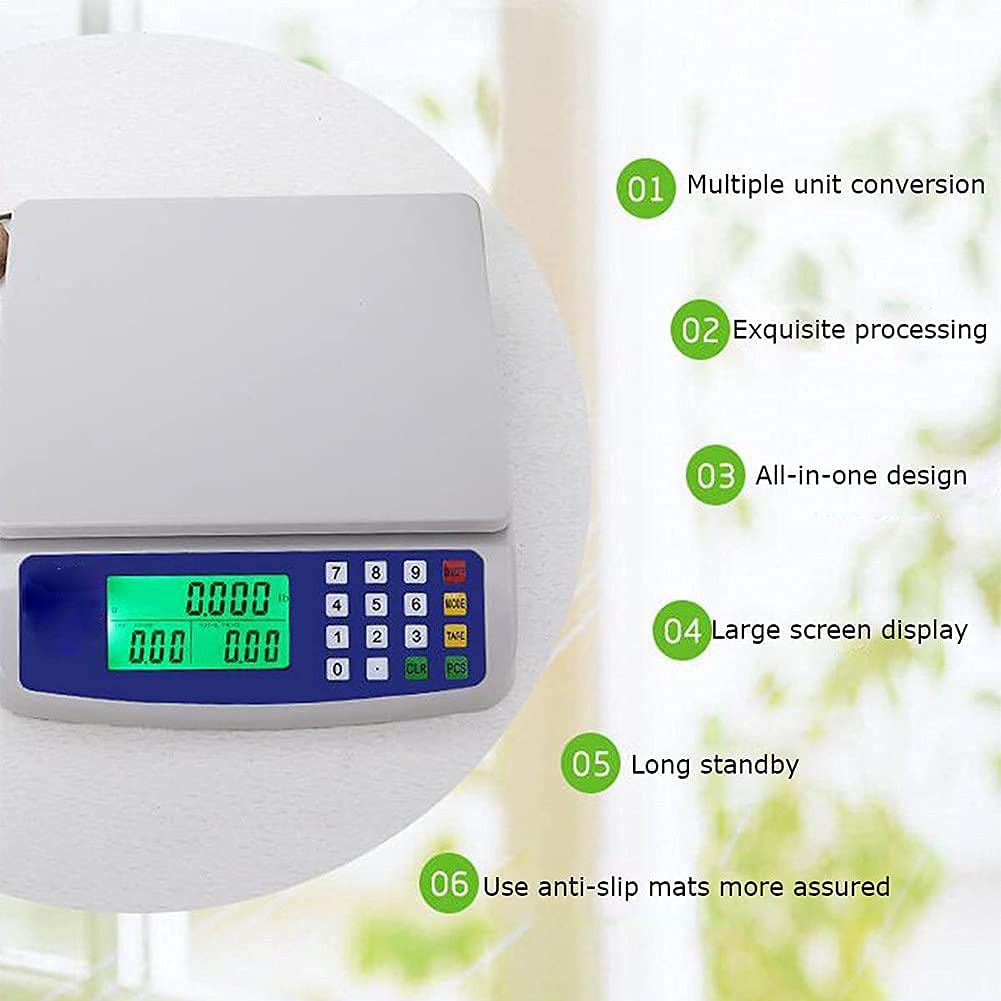 Digitale Küchenwaage, Lebensmittelwaage, elektronische Digitalwaage, Preisberechnungswaage, kommerzielle Plattformwaage mit LCD-Display mit Hintergrundbeleuchtung, 2-in-1 mit Batterie und Netzteil,