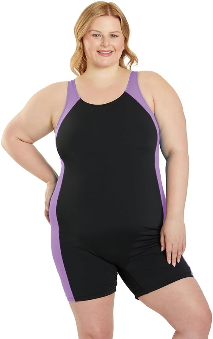 Sporti Plus Size Women Boyleg One Piece Swimsuit Hydrolast Technology - Athletic Unitard Swimwear Training Bathing Suit