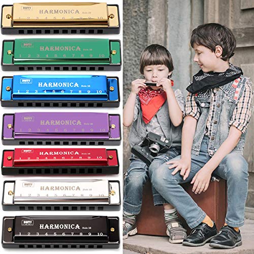 H88 Harmonica Key of C 10 Holes 24 Holes Metal Mouth Musical Instrument 20 Tones Harmonica C Tuned Mouth Organ Musical for Beginner (10 Holes, Green)