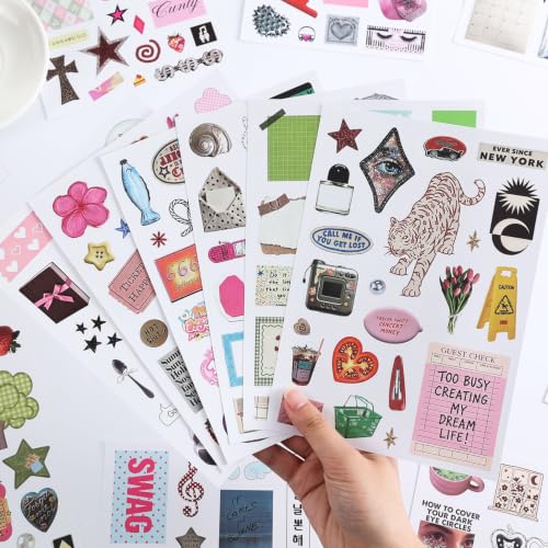 Image of Washi Stickers Set Vintage Aesthetic Sticker Book for Journaling, DIY Decorative Paper Sticker Decals for Bullet Journal Art Scrapbooking Diary Card Craft Gift Album (Aesthetic Style 4)