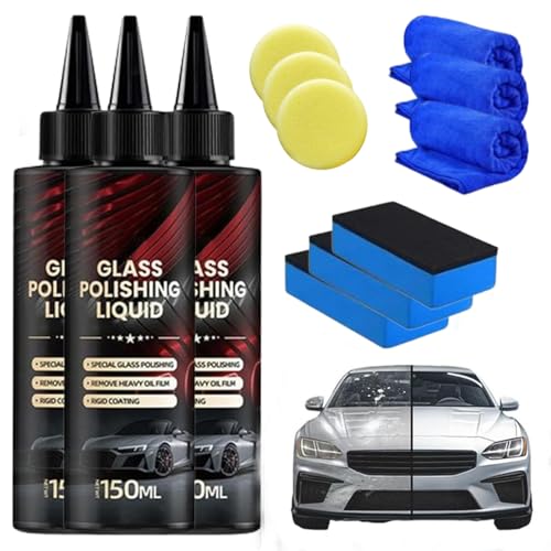 Glass Polishing Liquid D1 Produit de polissage contre les rayures sur le verre (150 ml), nettoyant pour vitres de voiture, dissolvant de film oléagineux, élimine les tourbillons, les rayures, les