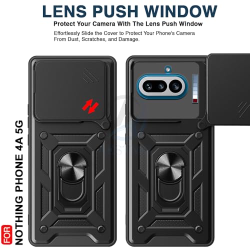 Image of AESTMO Tough Armor Nothing Phone 4A 5G Bumper Back Case Cover | Ring Holder & Sliding Camera Shield Cover | 360 Degree Protection Back Case Cover for Nothing Phone 4A 5G (Black)