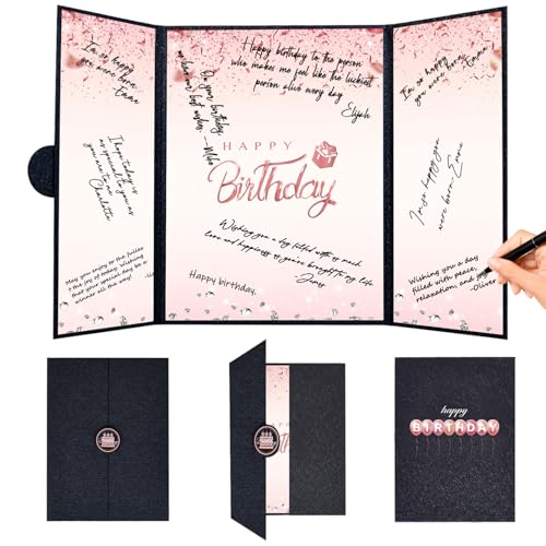 Image of Crenics Black and Pink Happy Birthday Decorations for Women, Creative Birthday Guest Signature Book Alternative 18 inch x 12 inch, Awesome Birthday Gifts for Girls