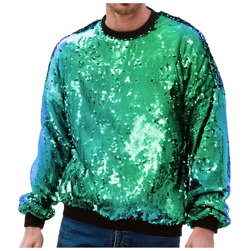 Sudadera con capucha para hombre, con lentejuelas, cuello redondo, informal, holgada, de comercio exterior, verde, L