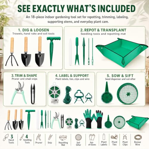 Set de 18 piezas para jardinería con estera para trasplantes miniatura 2