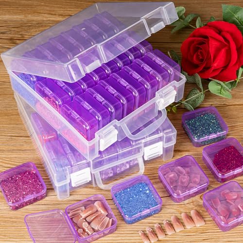 Image of Bead Organizer Box, Small Bead Storage Containers, Craft Bead Storage Box Rhinestone Organizer Storage Bead Organizers and Storage with Hinged Lid for Seeds Art Craft (2 Pack - 24 Slots Purple)