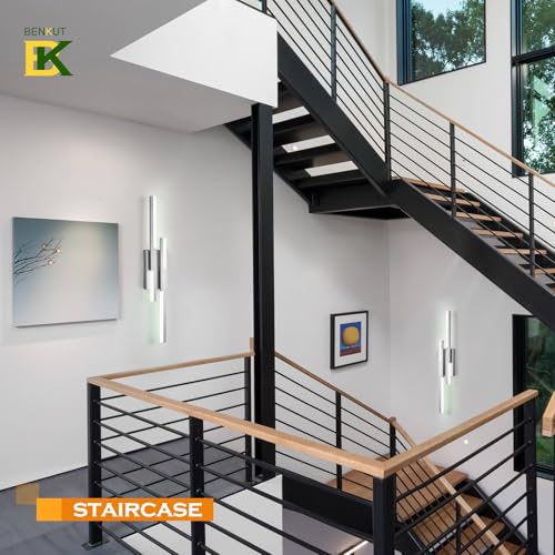 Image of Benkut Modern LED Wall Sconce Silver Remote Wall Light Fixtures for Bathroom, Dimmable Vanity Light Indoor LED Remote Wall Sconce for Bedside Bedroom Living Dining Room (27.6inch 3000-6500K 1 Pack)