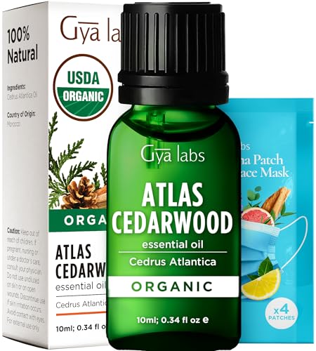 Gya Labs USDA Certified Organic Cedarwood Essential Oil for Diffuser - 100% Pure Natural Cedarwood Oil Organic for Skin & Hair (0.34 Fl Oz)