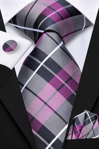 Image of Dubulle Mens Tie Set Solid Paisley Silk Striped Necktie for Men with Cufflinks Tie and Pocket Square