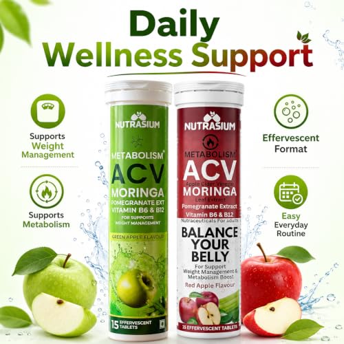 Image of Nutrasium ACV Moringa Metabolism Plus | Apple Cider Vinegar Effervescent Tablet | For Supports Weight Loss, Control Cravings, Convert Fat Into Energy, Boost Energy & Immunity | 30 Tablets Mix Fruit