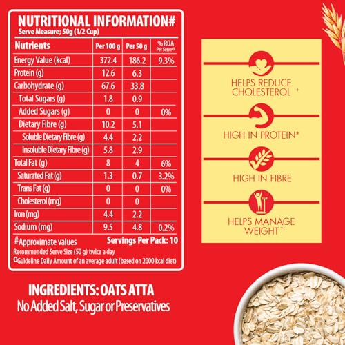 Image of Bagrry's Oats Atta 500gm Box | High in Protein & Fibre | Helps Manage Weight & Reduce Cholesterol | Non GMO | Healthy Oats Atta |100% Whole Grain Oats Atta