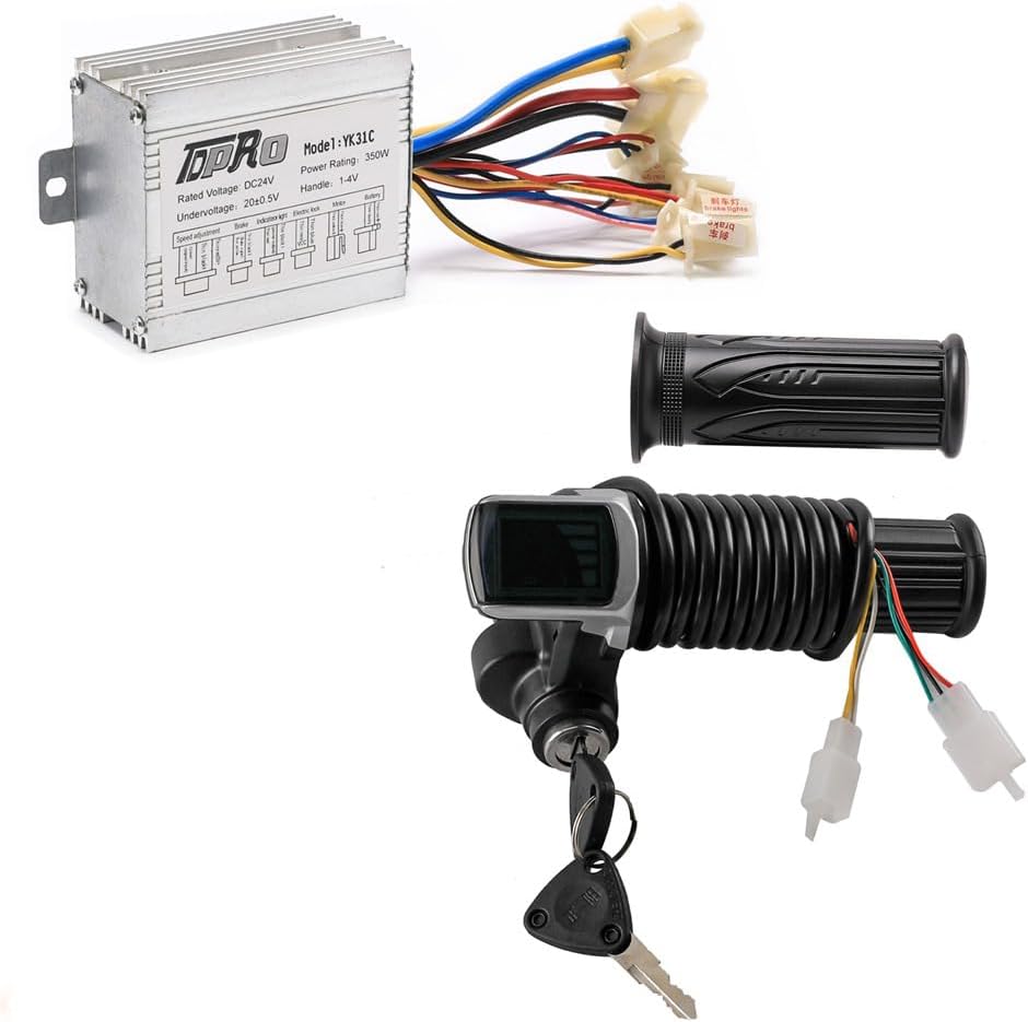 24V 350W Brush Motor Controller and Key LCD Twist Throttle Grips for Electric Go Kart Bicycle Scooter E Bike Quad ATV Dirt Bike