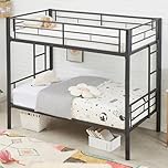 VECELO Bunk Bed Twin Over Twin, Metal Bunkbeds with Ladder and Full-Length Guardrail, No Box Spring Needed, Space Saving, Noise Free, Matte Black