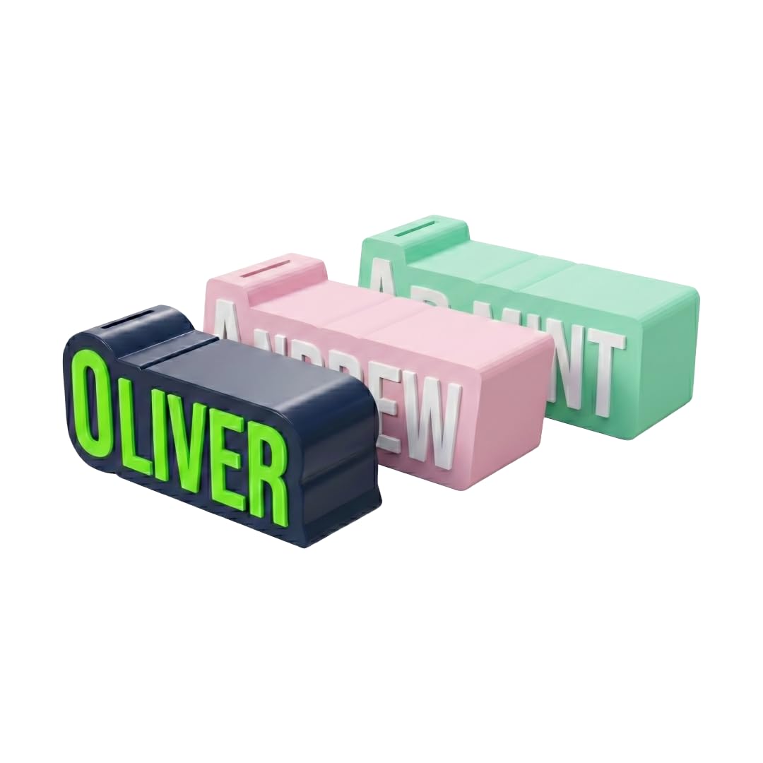 SIGNKRAFT3D Personalized Piggy Bank with Custom Name – Custom Color Money Bank for Kids & Adults – 3D Raised Letters, Eco-Friendly PLA, Twist-Lock Base – Desk Decor (Custom Color)