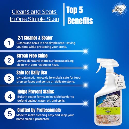 Image of Black Diamond Stoneworks Granite Plus 2-in-1 Cleaner & Sealer, pH Neutral, Streak-Free Stone Cleaner for Granite, Marble, Quartz, Travertine & Limestone Countertops, Ready to Use, 32 Fl Oz (Pack of 2)