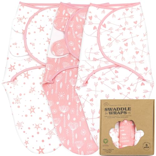 Image of Bublo Baby Swaddles for Newborns – 3-Pack Infant Swaddles 0-3 Months – Adjustable Swaddle Sleep Sack – Soft Organic Cotton Baby Wrap for Safe & Cozy Sleep (Rose Pink)
