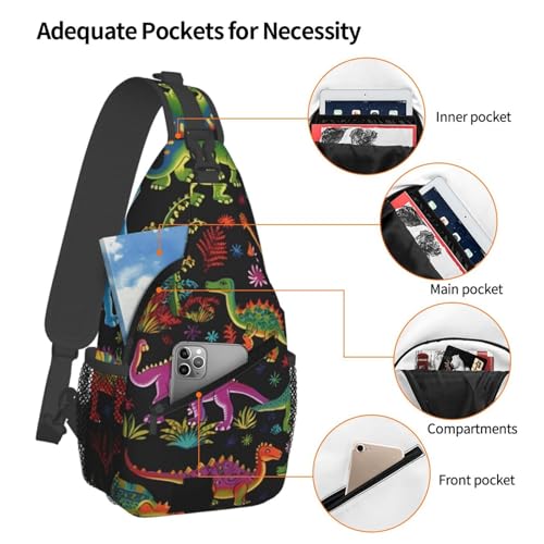 Mochila tipo sling con diseño de dinosaurio negro miniatura 3