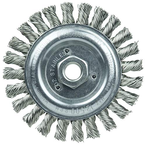 Image of Weiler 09866 Roughneck Jr. 5 inch Filler Pass Weld Cleaning Brush, .023 inch Stainless Steel Wire Fill, 5 /8 inch-11 UNC Nut, Made in The USA (Pack of 5)