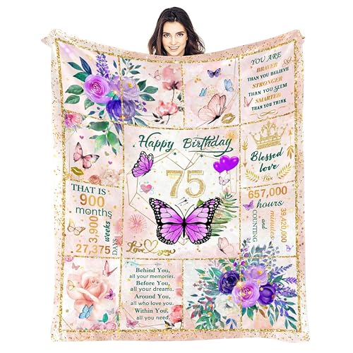 75th Birthday Blanket, 75 Year Old Gifts for Women, Happy 75th Birthday Gifts, Fun...