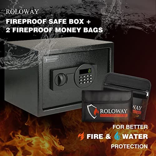 Roloway Steel Safe Box (0.8 Cubic Feet), Money Safe For Home Safe, Lock Box With Fireproof Bag For Cash Safe, Security Safety Box For Document Safe, Fireproof Safe With Key (Black Digital Keypad) #TOP1