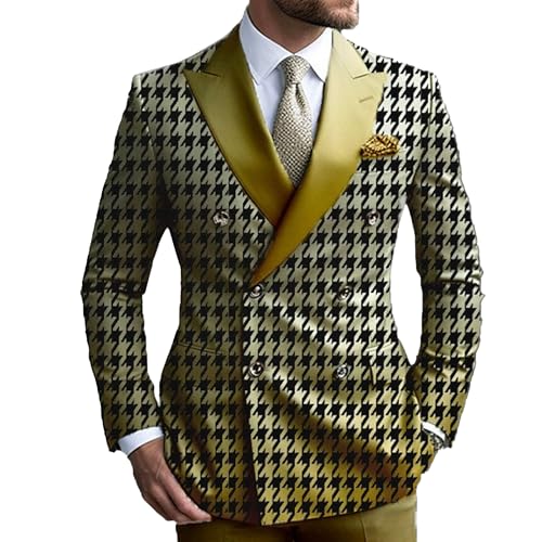 Men's Plaid Print Blazers Business Casual Versatile Suit Jacket Double Breasted Formal Slim Sport Coat