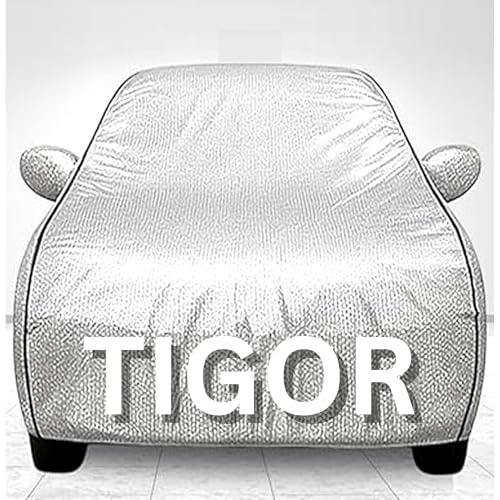 Image of BEXITA 100% Waterproof Car Cover for Tigor UV Protection, Dustproof, Windproof | Custom Fit with Mirror Pockets, Belt & Buckle | All Weather Outdoor Body Cover(Silver)