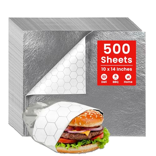 500 Sheets - Sandwich Wrapping Paper Sheets With Foil Backing - Burrito Wrappers Sandwich Paper Wrap - Food Wrapping Deli Wraps - 10.5 x 14 Inches