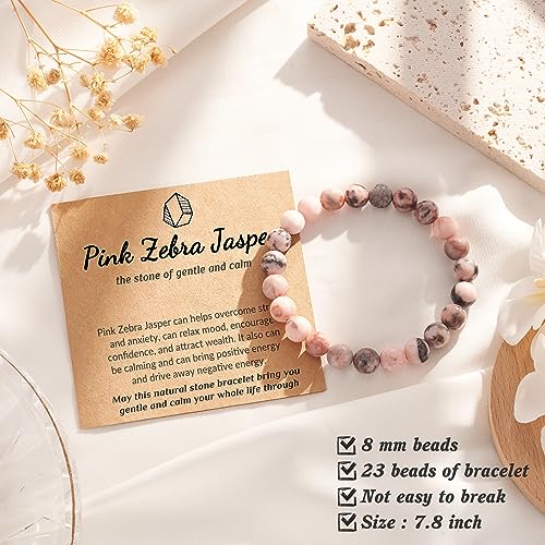 سيا سوار يوجا لتخفيف التوتر والقلق، هدايا علاجية من حجر الكريستال الطبيعي للنساء والرجال والمراهقين، حجر، بدون احجار كريمة، بينك