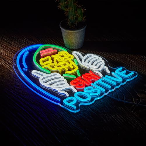 Image of Stay Positive Skull Neon Sign for Wall Decor Dimmable USB LED Neon Light for Home Living Room Bedroom Halloween Decor Gifts