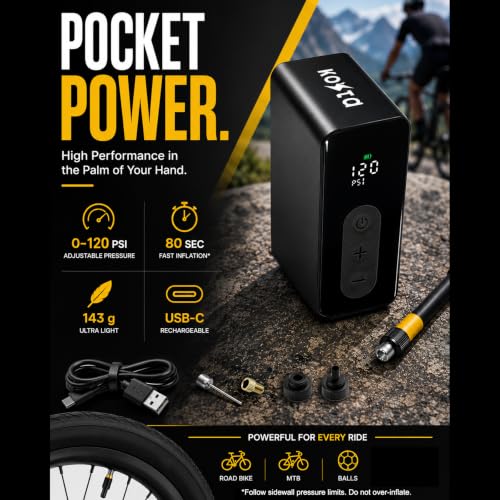 KOSTA Electric Bike Pump, 120PSI Mini Portable Bicycle Pump, Fast Inflate - image 2