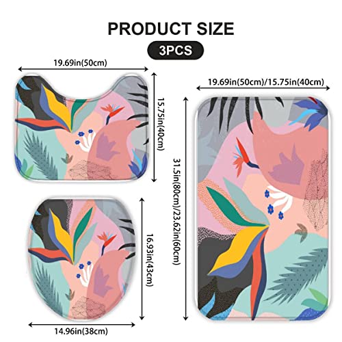 Badezimmer Badematte 3 Teilig Set Tropische Blumen rutschfest Badteppiche Saugfähig Memory Foam Badezimmermatte Weich WC… – Bild 3