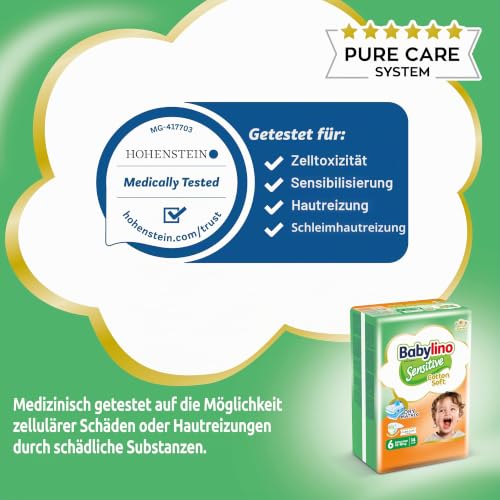 Babylino Sensitive Baby Windeln Größe 6, Extra Large (13-18Kg), 114 Windeln