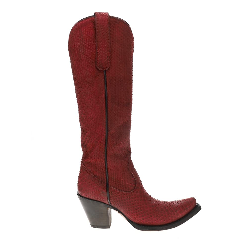 CORRAL LADIE'S RED PYTHON TALL TOP FULL EXOTIC, SNIP TOE, LEATHER SOLE, WESTERN, A4194