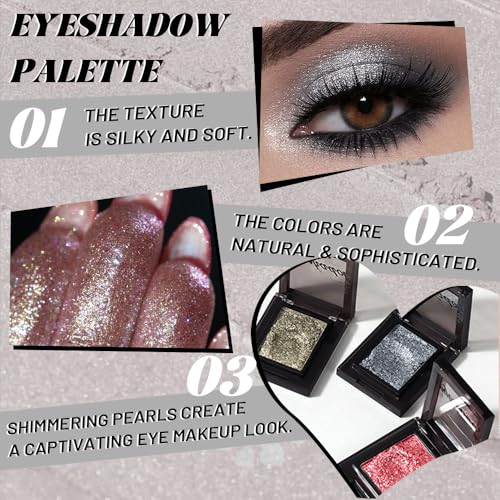 Image of WanTuoluo Sparkly Eyeshadow Palette for Women, Single Monochrome Eye Shadow Makeup, Shiny Pressed Cream Powder, Blendable Natural sombras para ojos, Holographic,Vegan,Travel (05-Glitter-Ink Black)