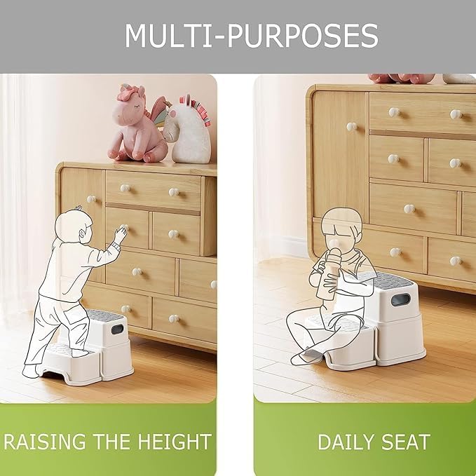 Image of Stackable Plastic Step Stool, Dual-Usage Footstool & Small Bench, Durable Hand Wash Step Stool, Non-Slip Safety Footstool for Bathroom, Living Room, Bedroom