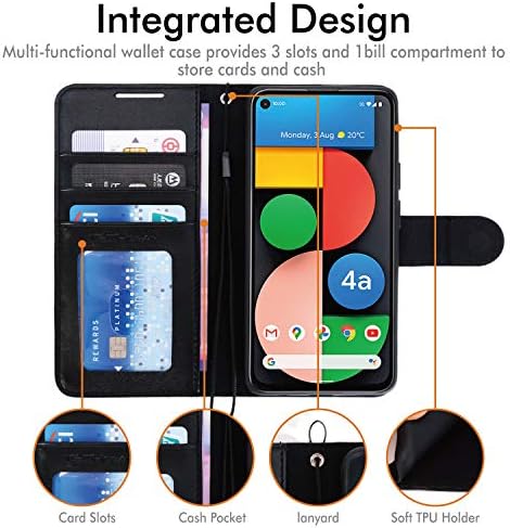 TECHGEAR Pixel 4a 5G Leather Wallet Case, Flip Protective Case Cover with Wallet Card Holder, Stand and Wrist Strap - Black PU Leather with Magnetic Closure For Google Pixel 4a 5G (Not Pixel 4a)