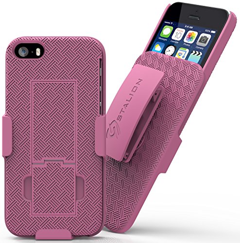 Stalion iPhone 5 5S Belt Clip Case Secure Holster Shell & Kickstand Combo (Fuchsia Pink) 180° Degree Rotating Locking Swivel + Shockproof Protection