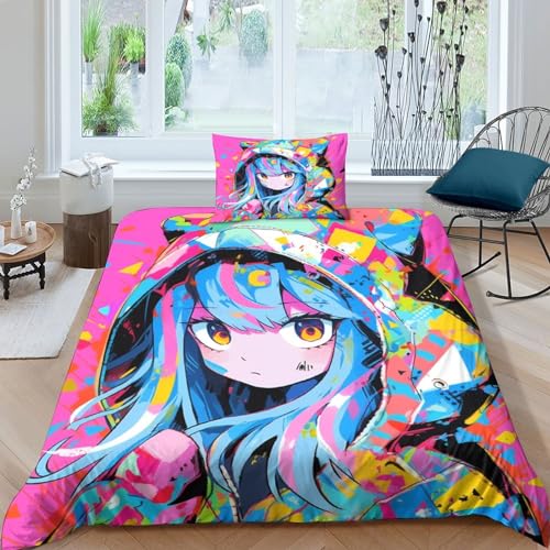 Cereris_80783_an_anime_girl_with_blue_hair_and_pink_eyes_in_the_4884c883-f577-4050-a575-e4740792508b Parure De Lit 3 Pièces Pour Impression 3D Housse De Couette En Microfibre Hypoallergique Avec Ferme