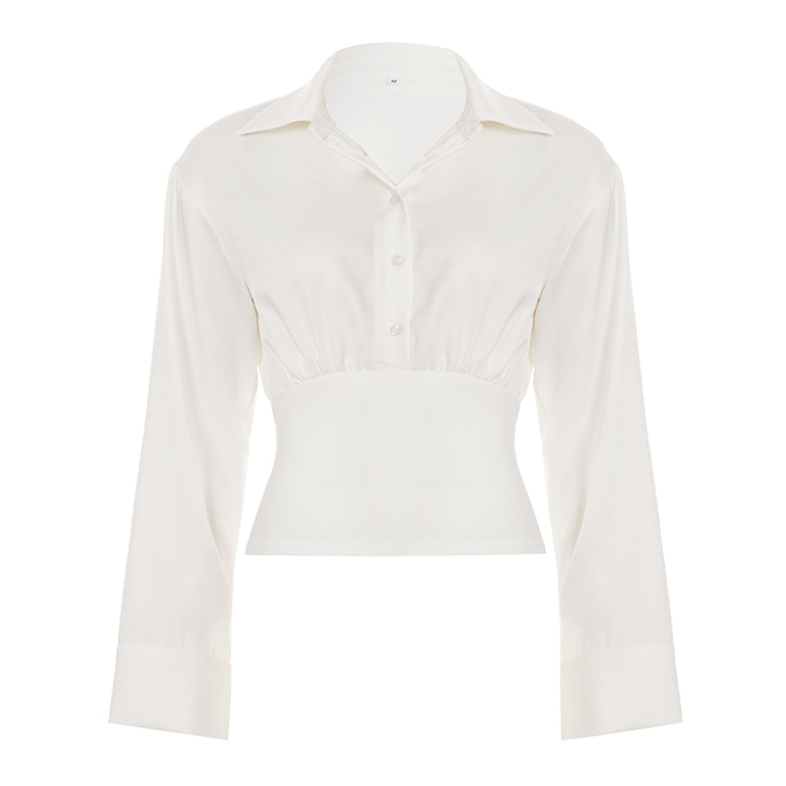 Magliette Donna Estate Elegante Stile Fitted Vita Camicia A Collare Quadrato T-Shirt Moda Slim Fit Manica Lunga Top-Bianco-s