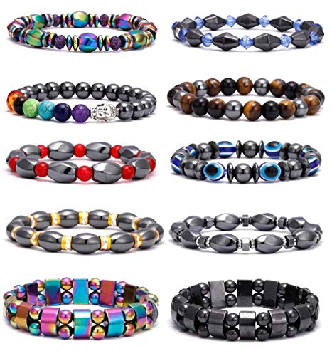 VALIJINA 10 Pieces Hematite Bracelet for Men Women Magnetic Therapy Bracelets Energy Reiki
