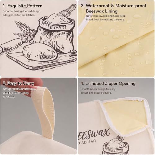 Bolsas para pan de cera de abeja reutilizables de algodón para guardar panadería artesana 3