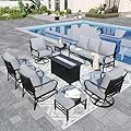 Sophia & William Patio Furniture Sets for 9 with 45" Gas Fire Pit Table Outdoor Conversation Sets 8 Pcs, 2xSofa Chairs, 2xSwivel Cushion Chairs, 1x3-Seat Sofa, 2xOttomans for Porch Poolside Grey