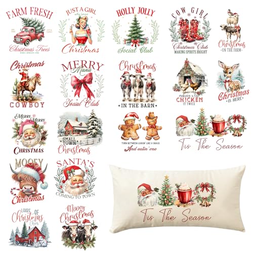 Tintnut Christmas DTF Transfers Ready to Press Iron on Transfers-18 Sheets Deer Iron on Decals for T-Shirts Clothing Heat Transfer Iron on Stickers for Canvas Bag Design