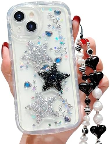 Pepmune Cover Glitter per iPhone 15 Plus Custodia Trasparente Cornice Ondulata Forma Custodia Trasparente Brillare Glitterata Cover Protettiva Sottile Antiurto Case per iPhone 15 Plus