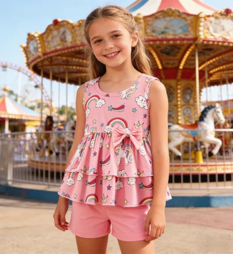 Image of Girls 2 Piece Outfit Summer Short Set Sleeveless Bow Knot Tank Top and Shorts Cute Clothes for Toddler Girls