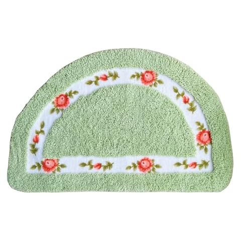 Sytian Cute Area Rugs for Bedroom Bathroom Living Room Nice Rose Flower Bath Rugs Bath Mat Soft Floral Rug Aesthetic Rug Coquette Room Decor (Green, 15.7 X 23.6 Inches, Semicircular) Cover