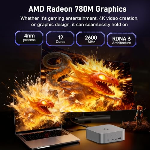 Image of Beelink SER9 PRO Mini PC, AMD Ryzen 7 H255(8C /16T, Up to 4.9GHz), 32GB LPDDR5X 1TB PCIe4.0 SSD, 4K 240Hz Triple Display /USB4.0 /WiFi6 /BT5.2 /2.5G LAN /Win 11 Pro, Home /Office Mini Computer