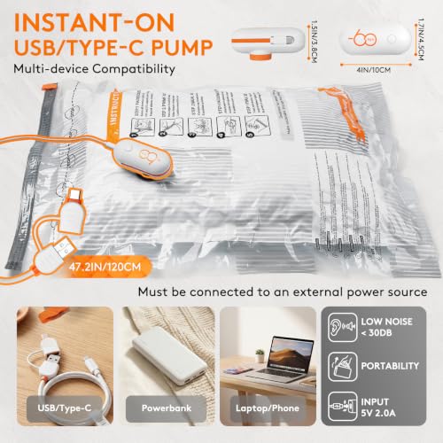 Image of 16 Packs Vacuum Seal Bags with USB /Type-C Pump, 3 Sizes Travel Vacuum Storage Bags for Clothing, Vacuum Packing Bags for Closet Organization, Bedding & Seasonal Storage