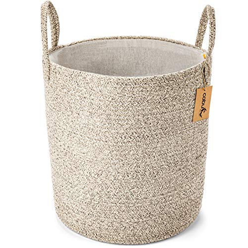 Cabu Cotton Rope Woven Basket - 14" x 15" Beige Decorative Nursery Organizer/Medium