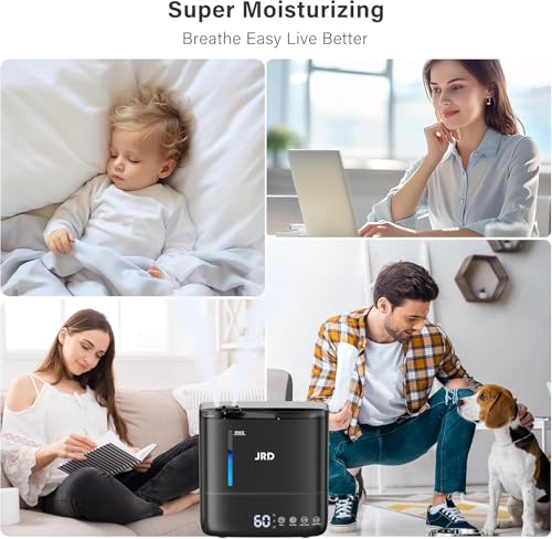 Image of JRD Humidifiers for Bedroom, Ultrasonic Humidifier 4L for Large Room, Cool Mist Top-Fill, 40H Run, 12H Timer, 360 Nozzle, Aroma Diffuser, 7-Color Night Light for Home, Office, Baby, Pets, Plants